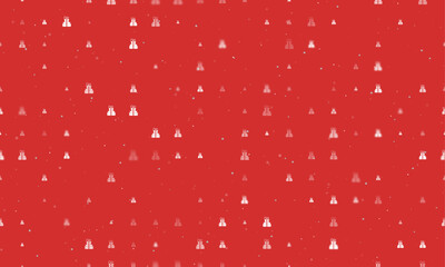 Seamless background pattern of evenly spaced white set of giftss of different sizes and opacity. Vector illustration on red background with stars