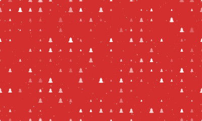 Seamless background pattern of evenly spaced white vintage bell symbols of different sizes and opacity. Vector illustration on red background with stars