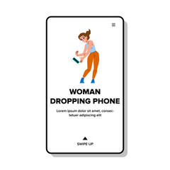 web woman dropping phone vector. flat mobile, smart young, cell street web woman dropping phone web flat cartoon illustration