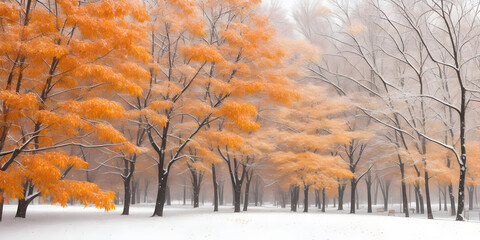 autumn trees in the snow