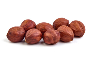 Hazelnut. Fresh organic filbert nut, isolated on white background.
