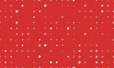 Seamless background pattern of evenly spaced white palette symbols of different sizes and opacity. Vector illustration on red background with stars