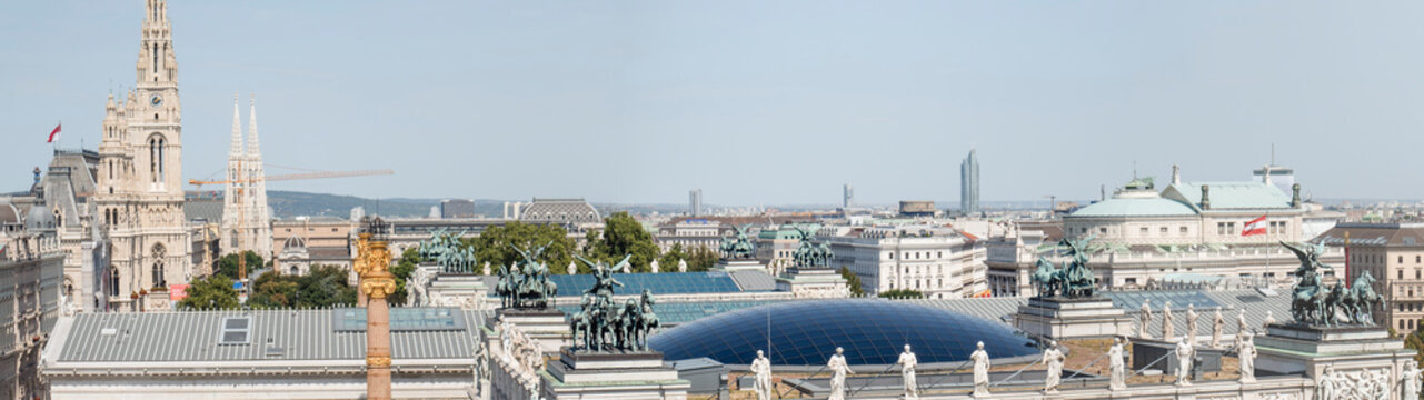 Rooftop view from the Justizcafe of the City Hall and Parliament, Vienna, Austria