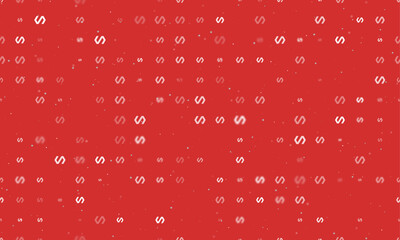 Seamless background pattern of evenly spaced white polymer symbols of different sizes and opacity. Vector illustration on red background with stars