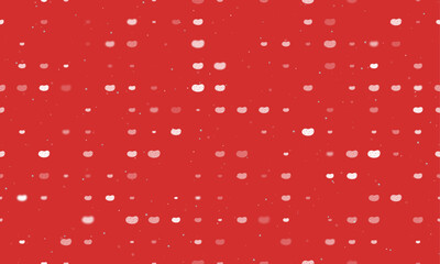 Seamless background pattern of evenly spaced white potatoes symbols of different sizes and opacity. Vector illustration on red background with stars