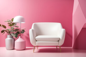 modern living room with pink chair