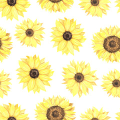 Seamless pattern with watercolor sunflowers
