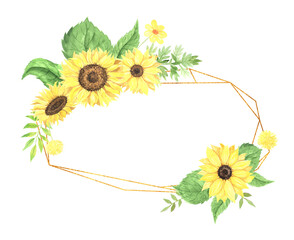 Watercolor hand painted sunflower wreath - 666703153