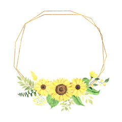 Watercolor hand painted sunflower wreath - 666703174