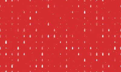 Seamless background pattern of evenly spaced white feeding bottle symbols of different sizes and opacity. Vector illustration on red background with stars