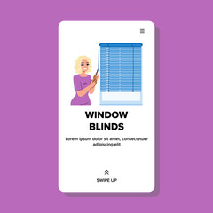 interior window blinds vector. sunlight room, light decor, office modern interior window blinds web flat cartoon illustration