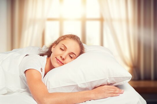 Beautiful woman sleep and dream in bed, AI generated image