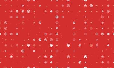 Seamless background pattern of evenly spaced white roundabout signs of different sizes and opacity. Vector illustration on red background with stars