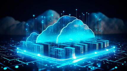cloud computing technology concept with storage icons in the room