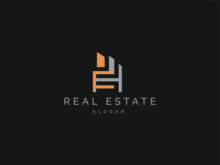 Real estate logo image simple and creative line art style. Construction Architecture Building concept. Business company Modern House logo element vector template.
