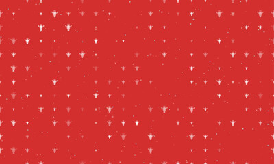 Seamless background pattern of evenly spaced white giraffe head symbols of different sizes and opacity. Vector illustration on red background with stars