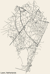 Fototapeta premium Detailed hand-drawn navigational urban street roads map of the Dutch city of LAREN, NETHERLANDS with solid road lines and name tag on vintage background