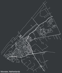 Detailed hand-drawn navigational urban street roads map of the Dutch city of MONSTER, NETHERLANDS with solid road lines and name tag on vintage background