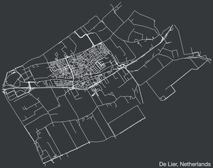 Detailed hand-drawn navigational urban street roads map of the Dutch city of DE LIER, NETHERLANDS with solid road lines and name tag on vintage background