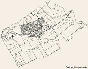 Detailed hand-drawn navigational urban street roads map of the Dutch city of DE LIER, NETHERLANDS with solid road lines and name tag on vintage background