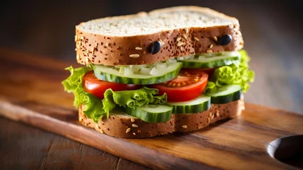 Zelfklevend Fotobehang A sandwich with a funny face is a healthy and fun food option for kids. © Akbar