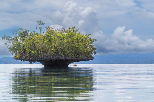 A view of limestone islets covered in vegetation, Gam Island, Raja Ampat