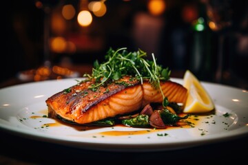 Seared Salmon Delicacy: Freshly Cooked Perfection - obrazy, fototapety, plakaty