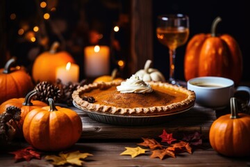 Naklejka premium Halloween Delight: Festive Pumpkin Pie Presentation