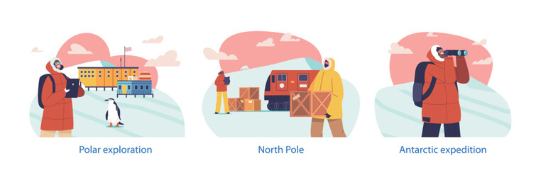 Isolated Elements With Polar Explorers Brave Icy Frontiers, Character Conducting Research At The Scientific Station