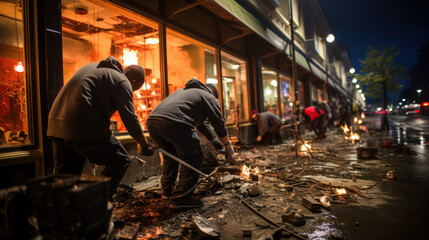 Looting and destructions. Looters seen breaking into the store.