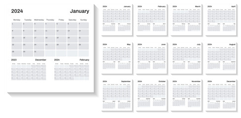 Corporate Year Calendar 2024 - Week Start Monday - Vector Template
