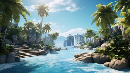 tropical resort pool. Generative AI