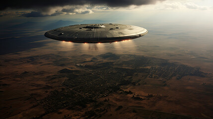 Fototapeta na wymiar obraz przedstawiający UFO, statek kosmiczny, niezidentyfikowany obiekt latający obcy.