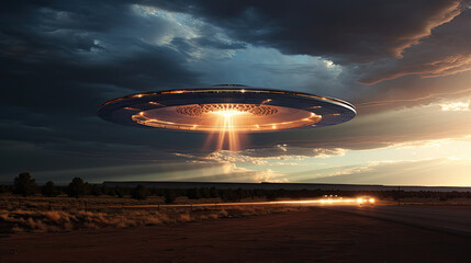 obraz przedstawiający UFO, statek kosmiczny, niezidentyfikowany obiekt latający obcy.