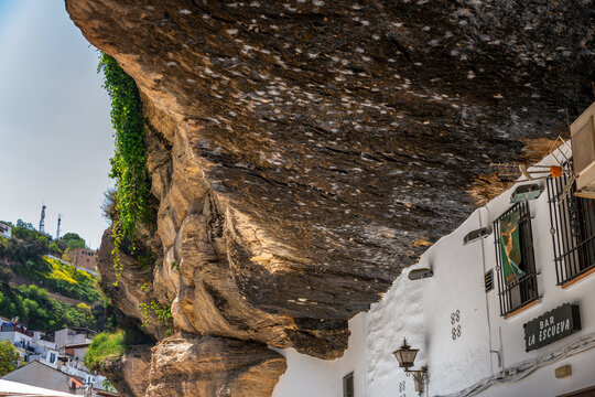 White houses under a rock in Setenil de las Bodegas, Pueblos Blancos region, Andalusia, Spain