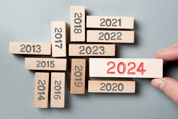 Wooden Blocks with New Year 2024 - 666714133