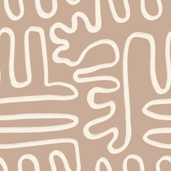 Abstract Organic Shapes Seamless Pattern. Pastel boho background in minimalist mid century style. Perfect seamless print for home decor.