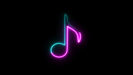 Glowing neon effect music icon. Musical note neon green and purple color of illustration. Neon music note icon. Glowing neon note sign,