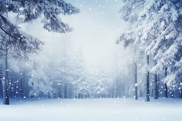Winter snow-covered forest background with copy space. Winter holidays.