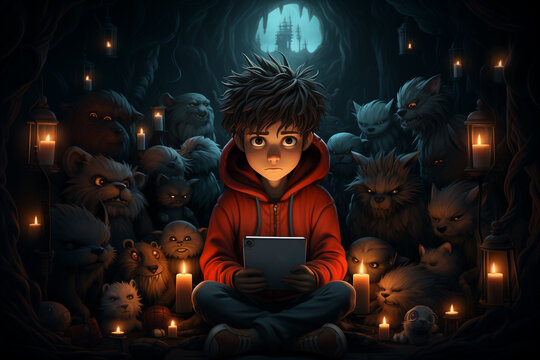 Illustration Of Scared Kid In A Cave Trying To Reassure Himself