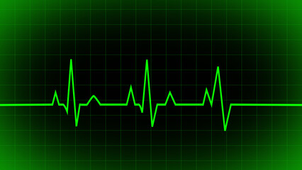 Green heartbeat line icon. Pulse line, Pulse trace. ECG and Cardiac symbol. Emergency ekg monitoring. green glowing neon heart pulse. Heart beat. Electrocardiogram. Health and Medical concept.