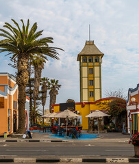 A view across the main street at Swakopmund, Namibia in the dry season