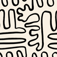 Abstract Organic Shapes Seamless Pattern. Pastel boho background in minimalist mid century style. Perfect seamless print for home decor.