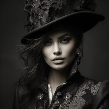 beautiful woman wearing a top hat vintage style
