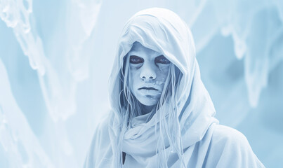 Scary alien mummy in a snowy planet.