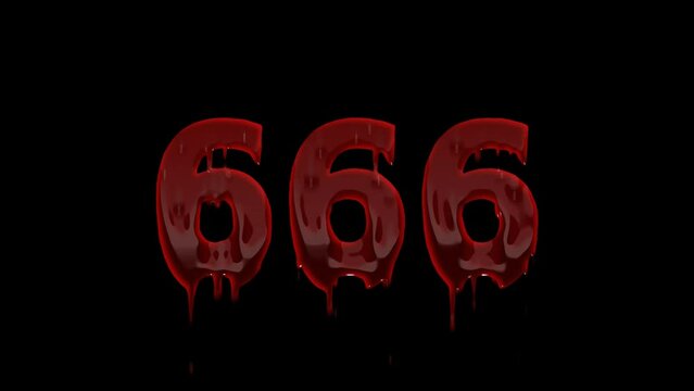 Creepy 666 number with dripping blood texture, horror element on dark background, black magic symbol