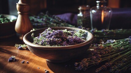 Dry herbs, such as juniper and lavender, can be used to make potions and spices for witchcraft and rituals in Wicca.