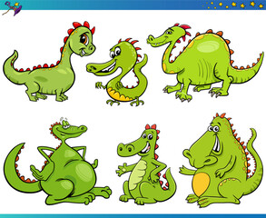 funny cartoon dragons fantasy animal characters set