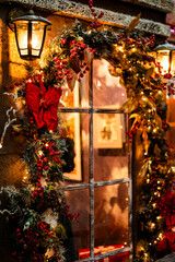 Decorated window and showcase for the New Year holidays