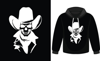 skull faced cowboy silhouette vector hoodie design 100% hand drawn vector 